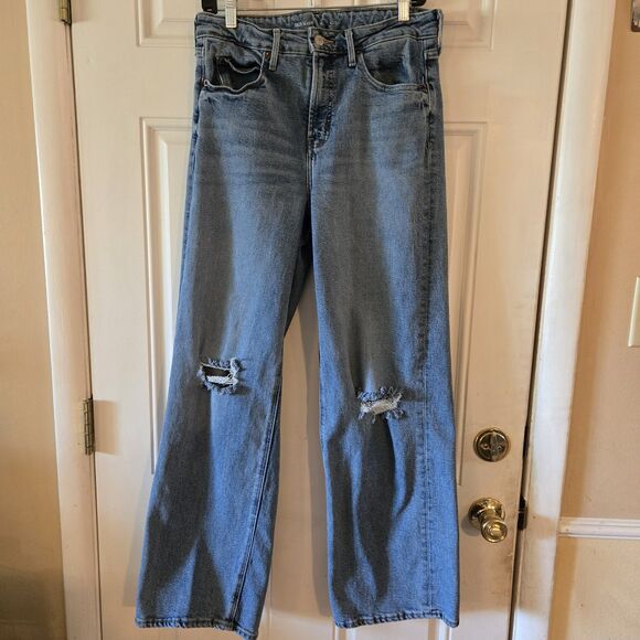 Old Navy Extra High Rise Sky Hi Wide Leg Molly Blue Jeans Womens Sz 10 Y2K Denim - Picture 1 of 8